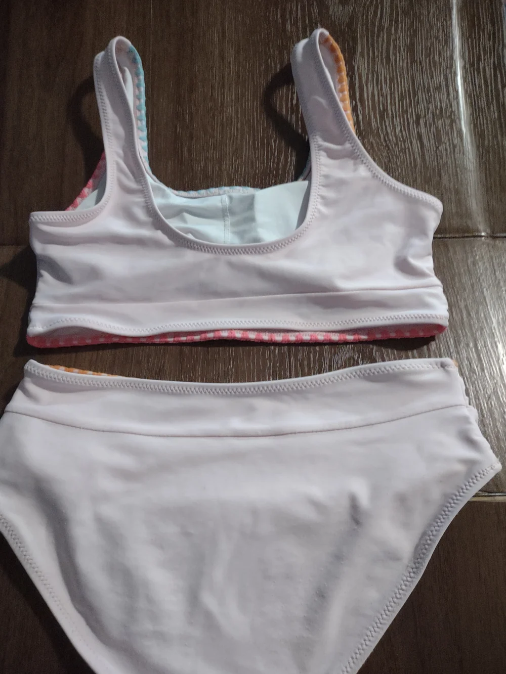 Kids Two-Piece Pink Swim Set with Multicolor Trim